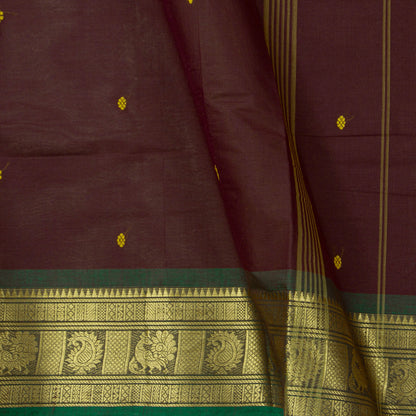 Brown And Green Kanchi Cotton Saree For Festive Wear PV MM KC 769