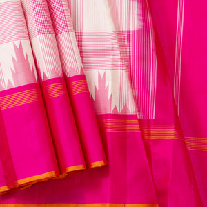 Off White And Pink Kanchipuram Silk Saree Without Zari For Office Wear PV KNN 307