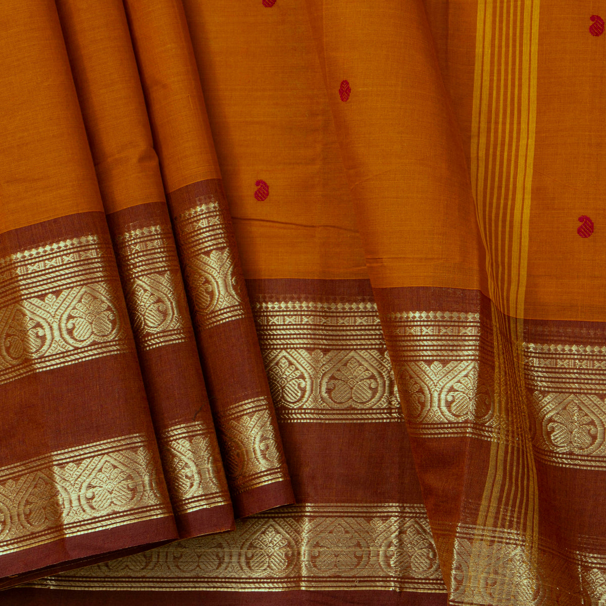 Rust And Brown  Kanchi Cotton Saree For Festive Wear PV MM KC 875