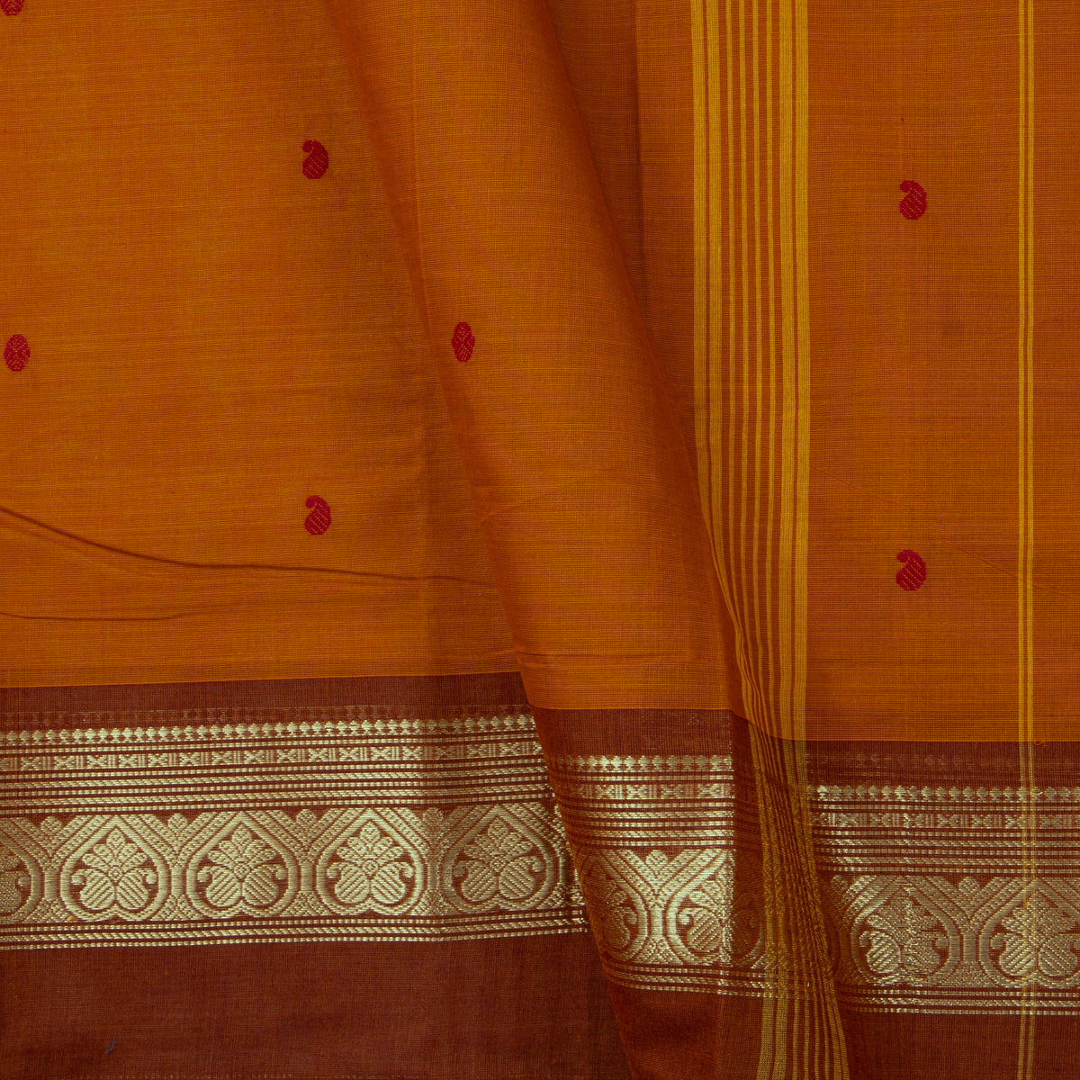 Rust And Brown  Kanchi Cotton Saree For Festive Wear PV MM KC 875