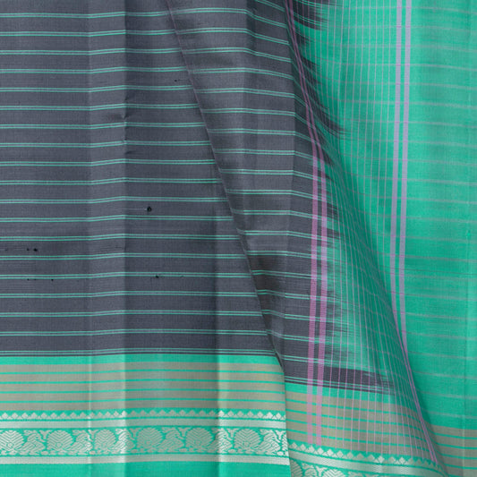 Grey And Turquoise Kanchipuram Silk Saree Light Weight For Festive Wear PV KNN 285