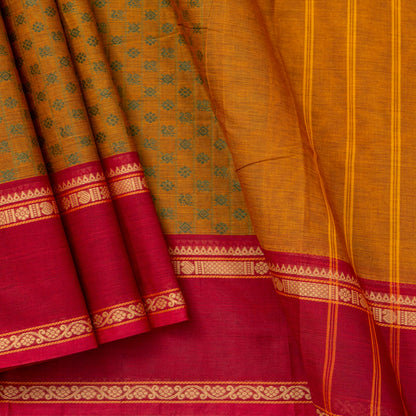 Mustard And Red Kanchi Cotton Saree PV MM KC 663