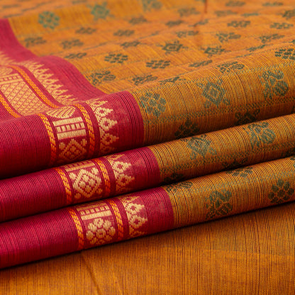 Mustard And Red Kanchi Cotton Saree PV MM KC 663