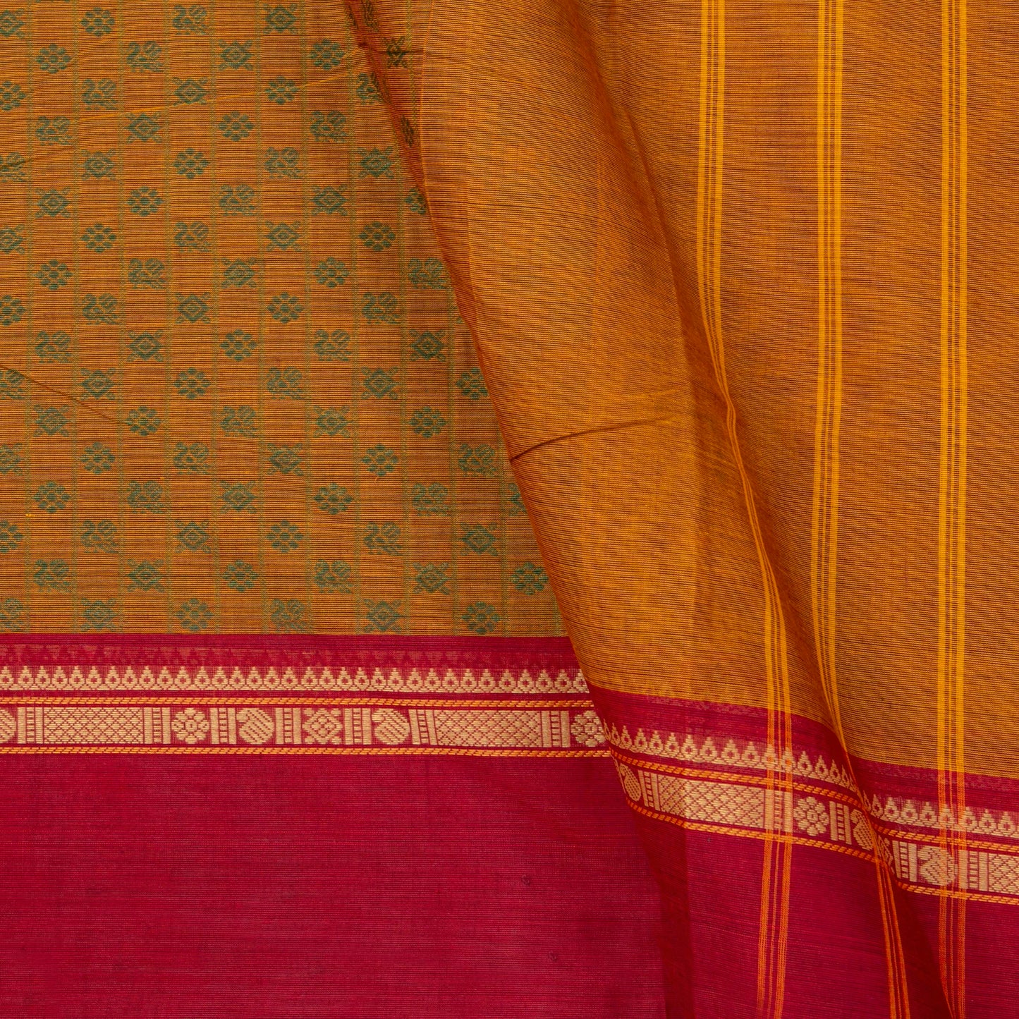 Mustard And Red Kanchi Cotton Saree PV MM KC 663