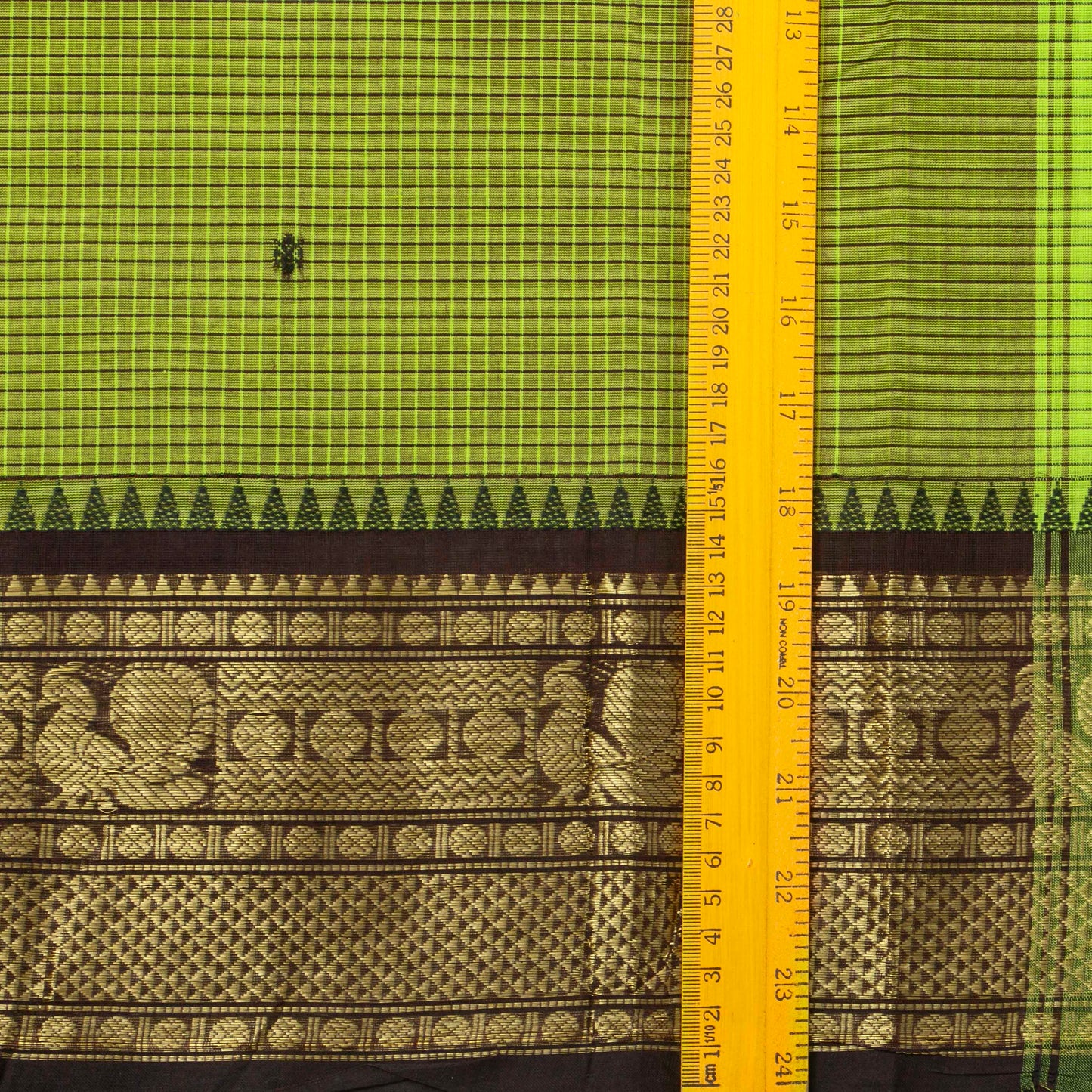 Green And Brown Kanchi Cotton Saree With Zari Border For Festive Wear PV MM KC 633