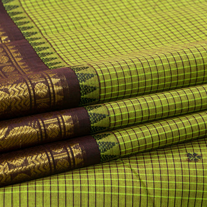 Green And Brown Kanchi Cotton Saree With Zari Border For Festive Wear PV MM KC 633