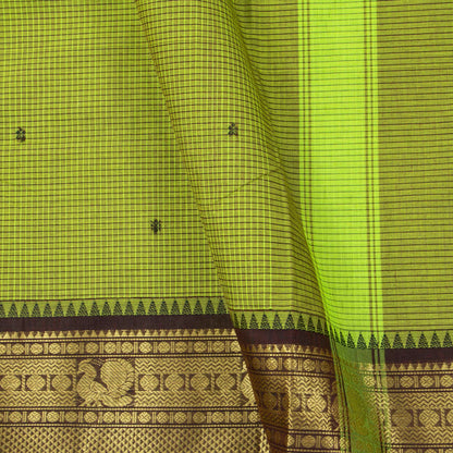 Green And Brown Kanchi Cotton Saree With Zari Border For Festive Wear PV MM KC 633