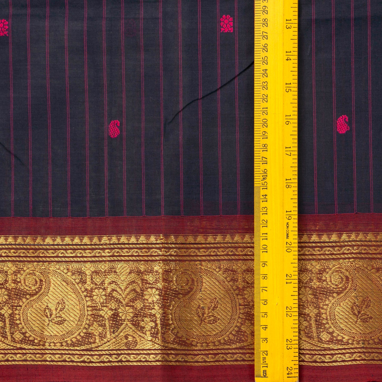 Navy Blue And Maroon Kanchi Cotton Saree With Zari Border For Festive Wear PV MM KC 632