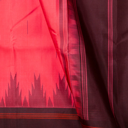 Peach And Maroon Kanchipuram Silk Saree Without Zari For Office Wear PV KNN 314