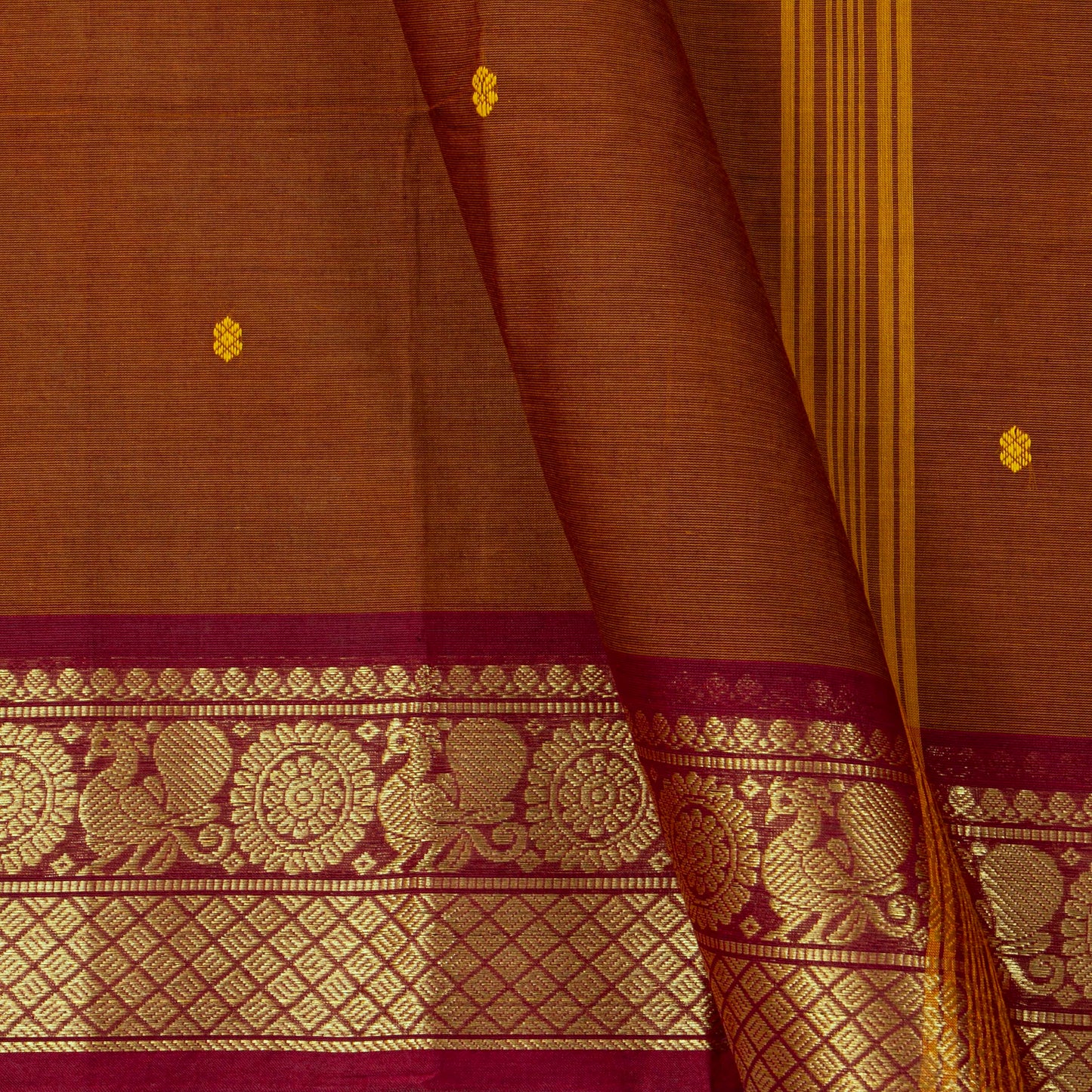 Rust And Maroon Kanchi Cotton Saree For Festive Wear PV MM KC 804