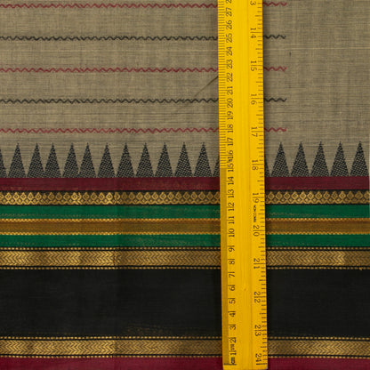 Grey Kanchi Cotton Saree With Veldhari Stripes For Festive Wear PV MM KC 620