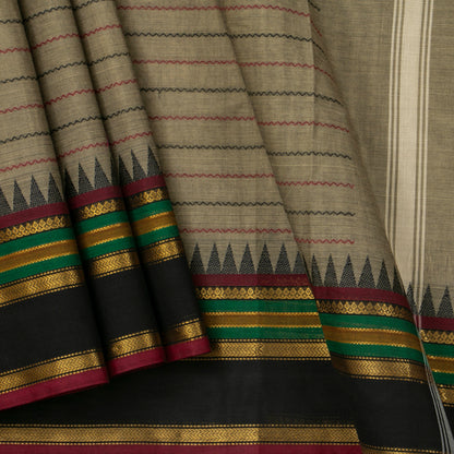 Grey Kanchi Cotton Saree With Veldhari Stripes For Festive Wear PV MM KC 620