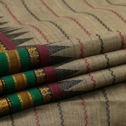Grey Kanchi Cotton Saree With Veldhari Stripes For Festive Wear PV MM KC 620