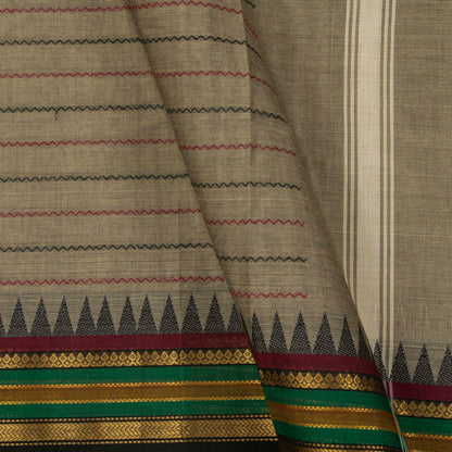 Grey Kanchi Cotton Saree With Veldhari Stripes For Festive Wear PV MM KC 620