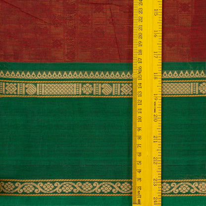 Rust And Green Kanchi Cotton Saree For Festive Wear PV MM KC 670