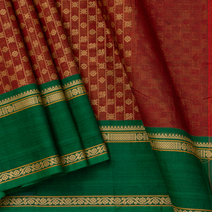 Rust And Green Kanchi Cotton Saree For Festive Wear PV MM KC 670
