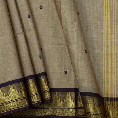 Fawn And Black Kanchi Cotton Saree For Festive Wear PV MM KC 806