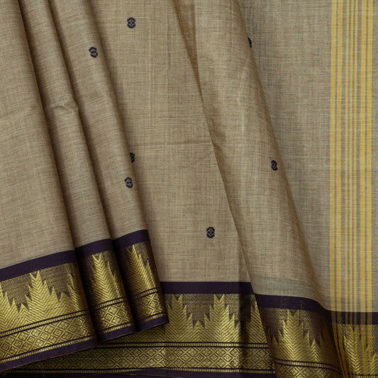 Fawn And Black Kanchi Cotton Saree For Festive Wear PV MM KC 806