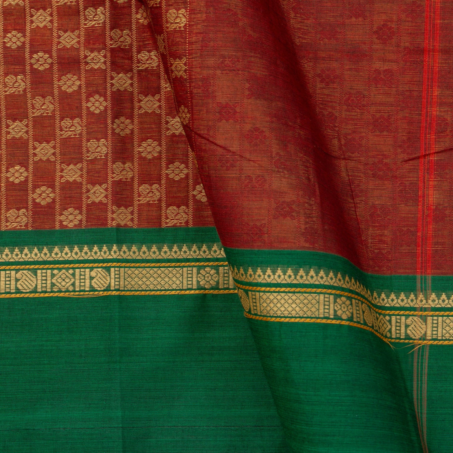 Rust And Green Kanchi Cotton Saree For Festive Wear PV MM KC 670