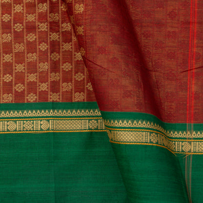 Rust And Green Kanchi Cotton Saree For Festive Wear PV MM KC 670