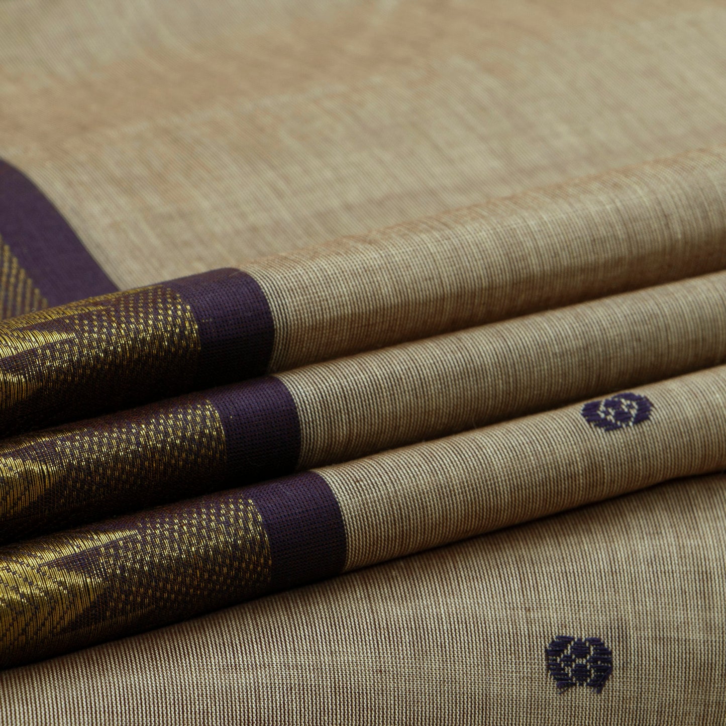 Fawn And Black Kanchi Cotton Saree For Festive Wear PV MM KC 806