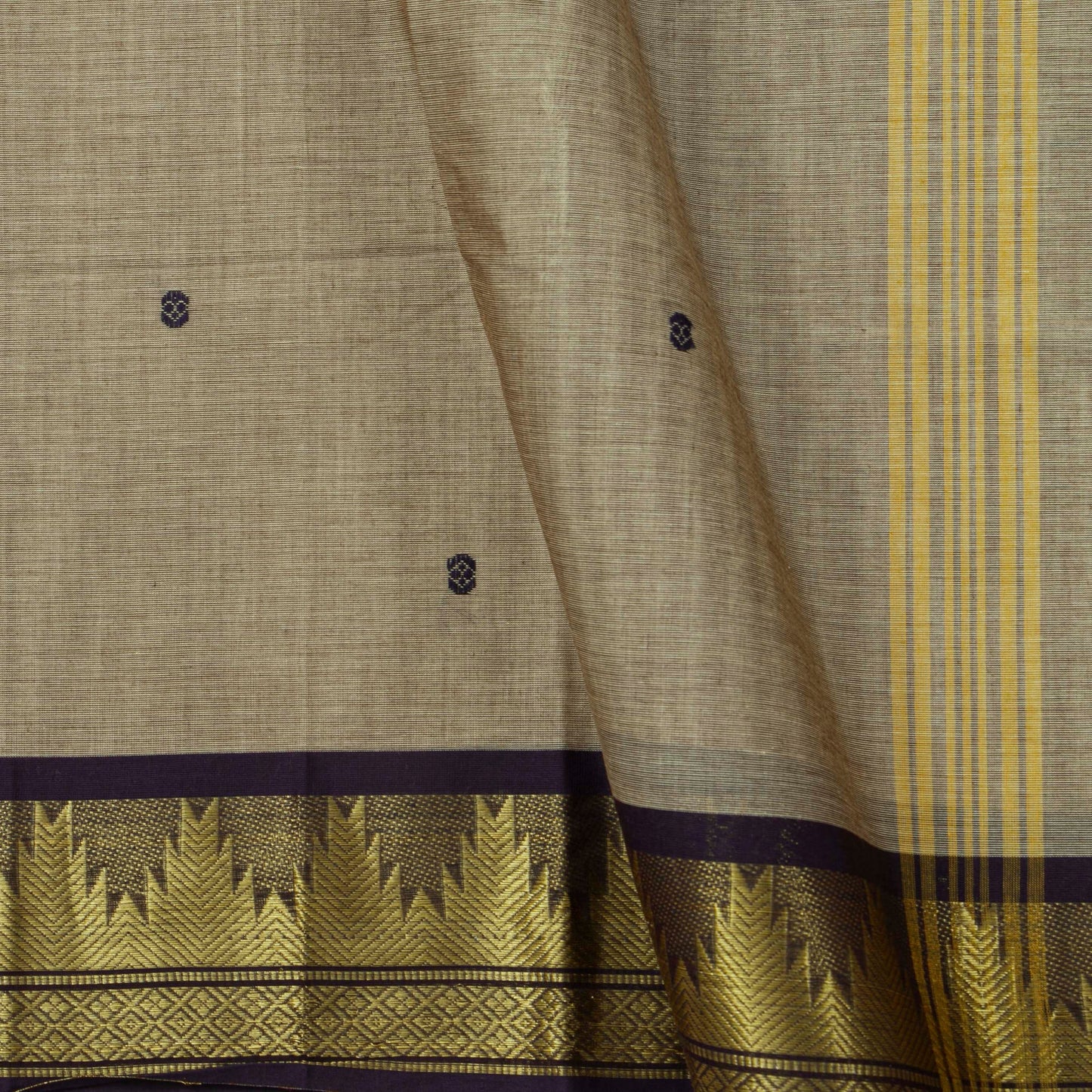 Fawn And Black Kanchi Cotton Saree For Festive Wear PV MM KC 806