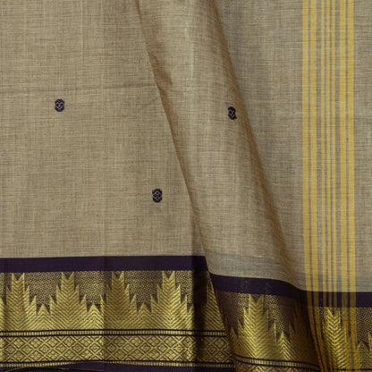Fawn And Black Kanchi Cotton Saree For Festive Wear PV MM KC 806