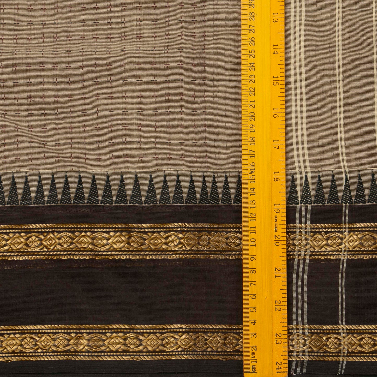 Fawn Kanchi Cotton Saree With Ganga Jamuna Temple Rettai Pettu Border PV MM KC 616