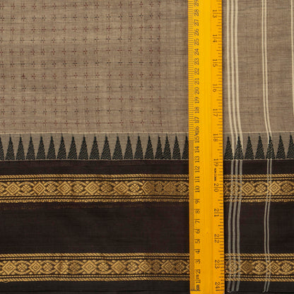 Fawn Kanchi Cotton Saree With Ganga Jamuna Temple Rettai Pettu Border PV MM KC 616