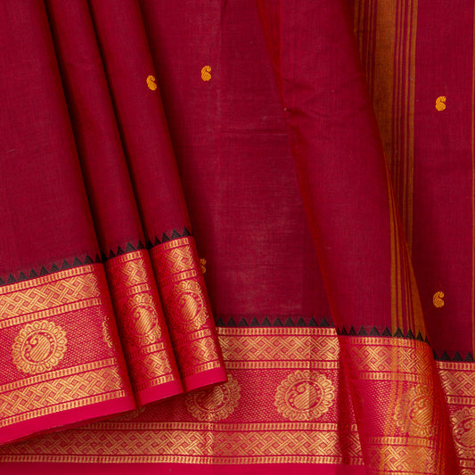 Maroon And Pink Kanchi Cotton Saree For Festive Wear PV MM KC 798