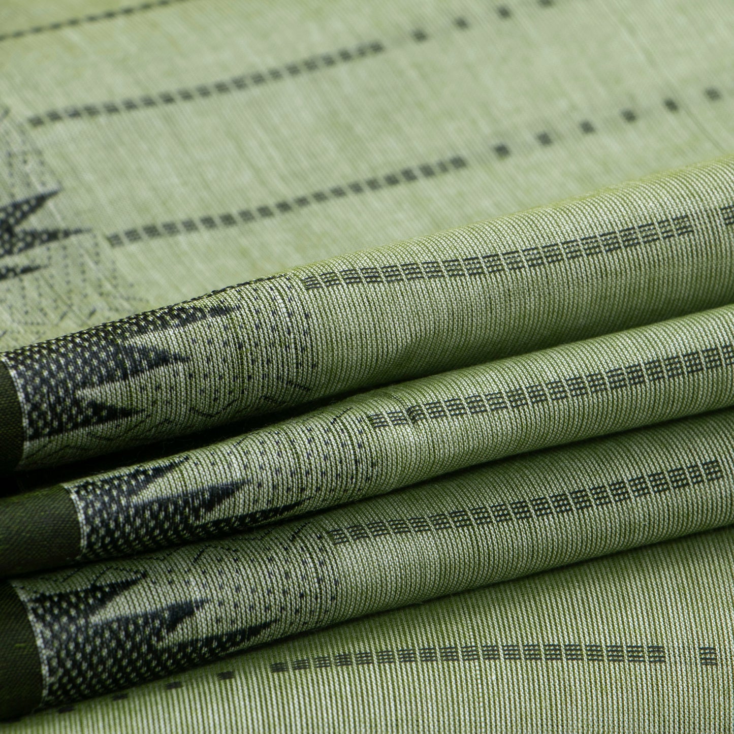 Pastel Green And Black Kanchi Cotton Saree With Temple Border For Office Wear PV MM KC 611