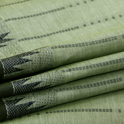 Pastel Green And Black Kanchi Cotton Saree With Temple Border For Office Wear PV MM KC 611
