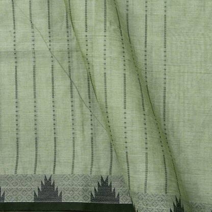 Pastel Green And Black Kanchi Cotton Saree With Temple Border For Office Wear PV MM KC 611