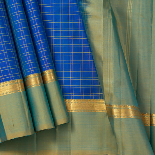 Cobalt Blue And Jade Green Kanchipuram Silk Saree For Festive Wear PV KNN 267