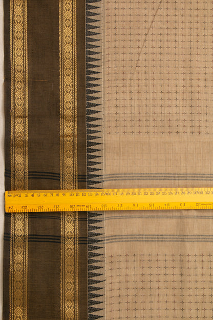 Beige Kanchi Cotton Saree With Ganga Jamuna Temple Rettai Pettu Border PV MM KC 615