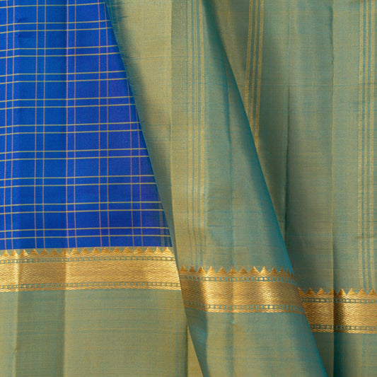 Cobalt Blue And Jade Green Kanchipuram Silk Saree For Festive Wear PV KNN 267