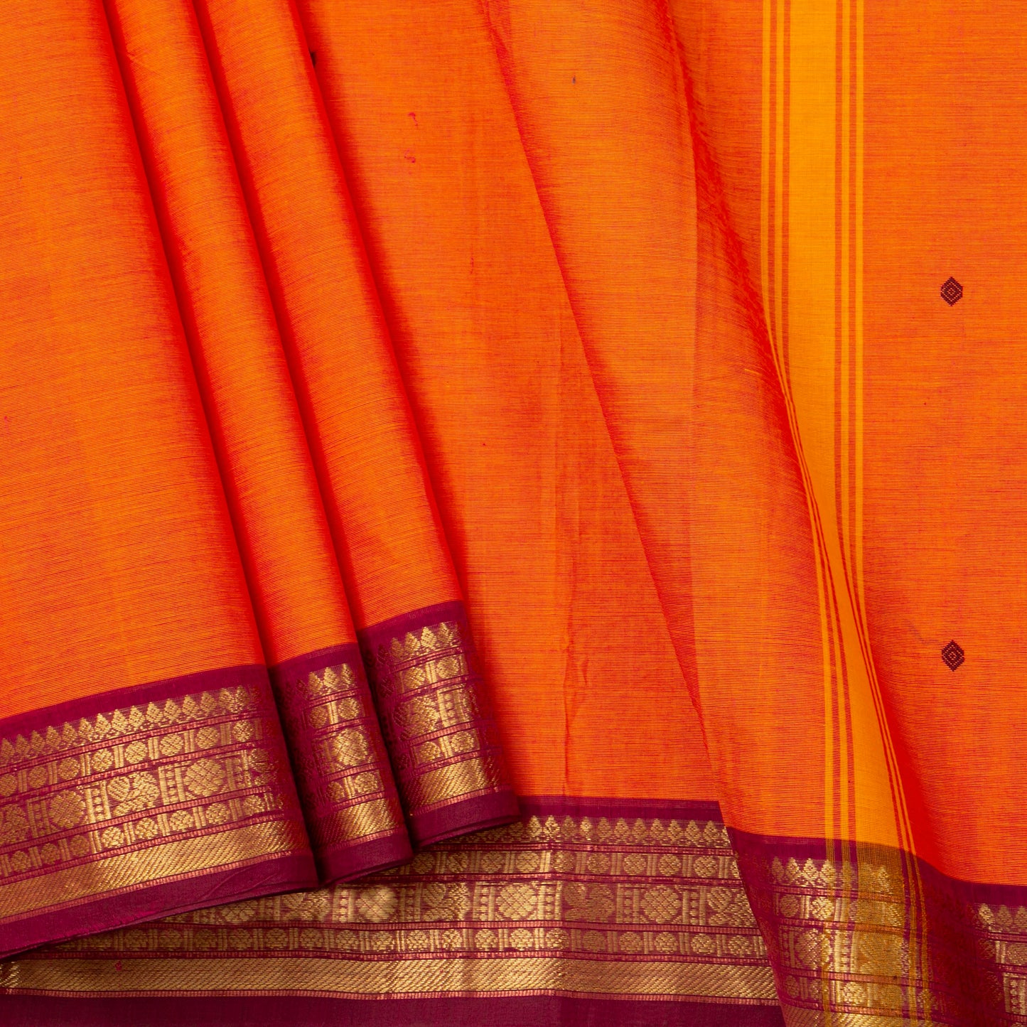 Orange And Magenta Kanchi Cotton Saree For Festive Wear PV MM KC 793
