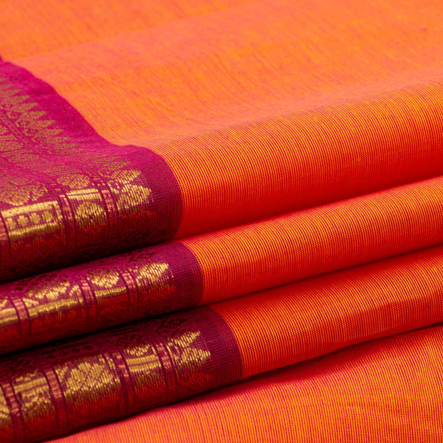 Orange And Magenta Kanchi Cotton Saree For Festive Wear PV MM KC 793