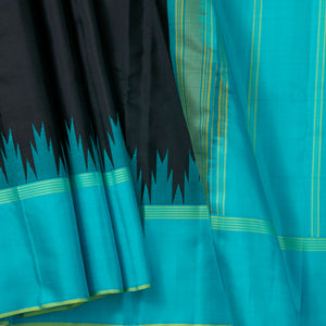 Black And Turquoise Blue Kanchipuram Silk Saree Without Zari For Office Wear PV KNN 313