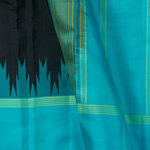 Black And Turquoise Blue Kanchipuram Silk Saree Without Zari For Office Wear PV KNN 313