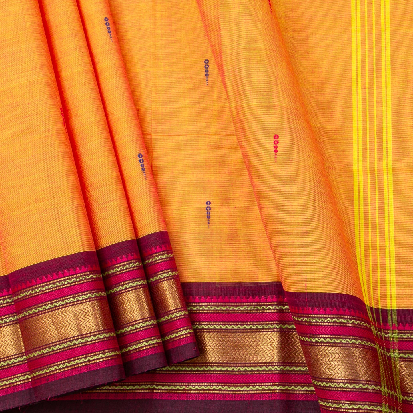 Peach And Magenta Kanchi Cotton Saree For Festive Wear PV MM KC 850
