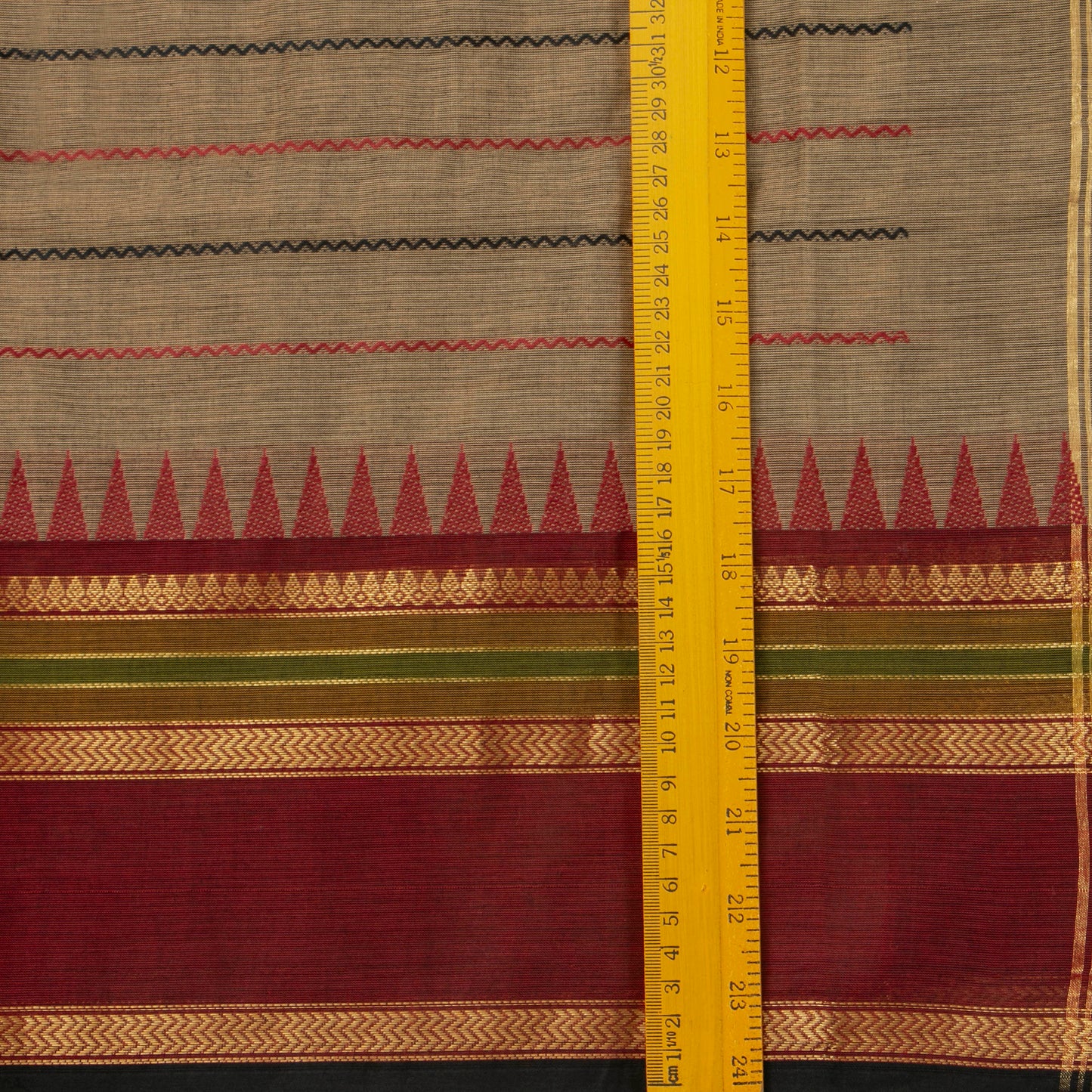 Fawn, Maroon And Black Kanchi Cotton Saree With Ganga Jamuna Border For Festive Wear PV MM KC 610