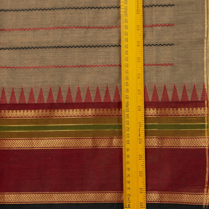 Fawn, Maroon And Black Kanchi Cotton Saree With Ganga Jamuna Border For Festive Wear PV MM KC 610