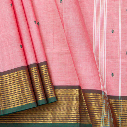 Pink And Green Kanchi Cotton Saree For Festive Wear PV MM KC 841