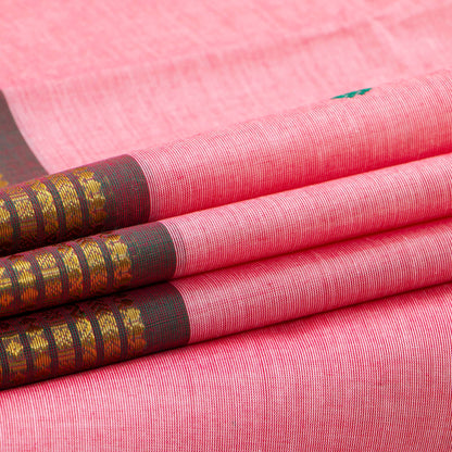 Pink And Green Kanchi Cotton Saree For Festive Wear PV MM KC 841
