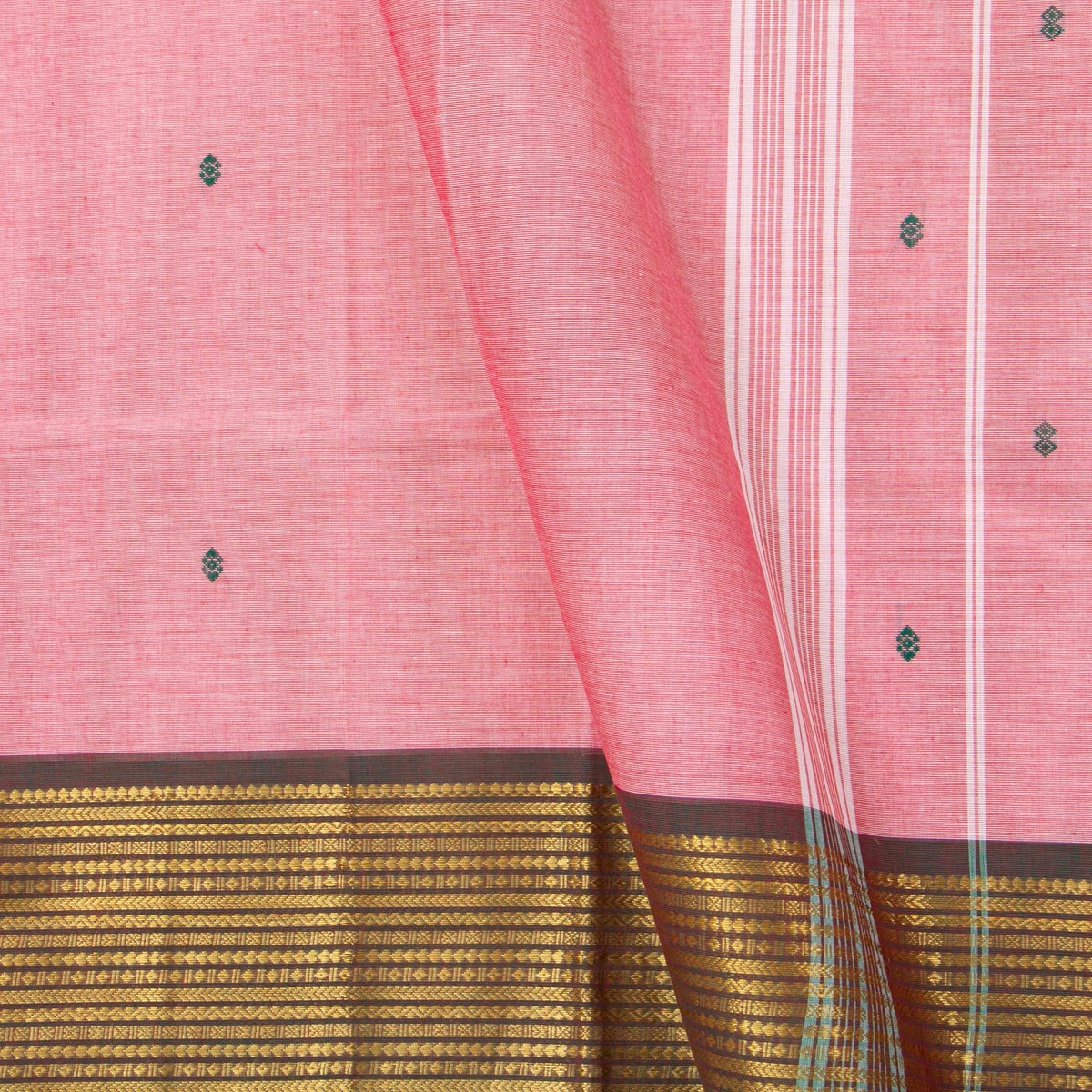 Pink And Green Kanchi Cotton Saree For Festive Wear PV MM KC 841