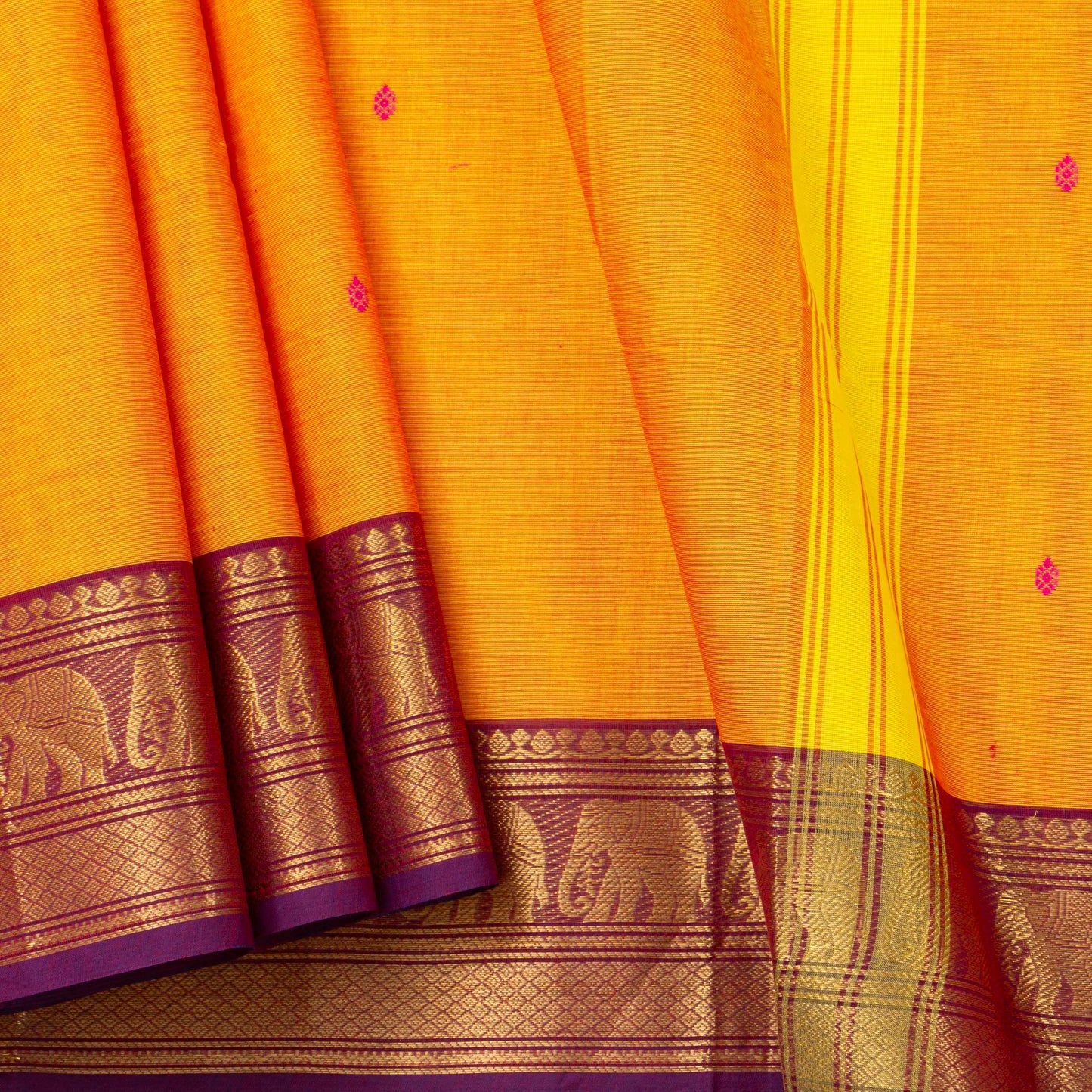 Yellow Kanchi Cotton Saree Ganga Jamuna Border For Festive Wear PV MM KC 764