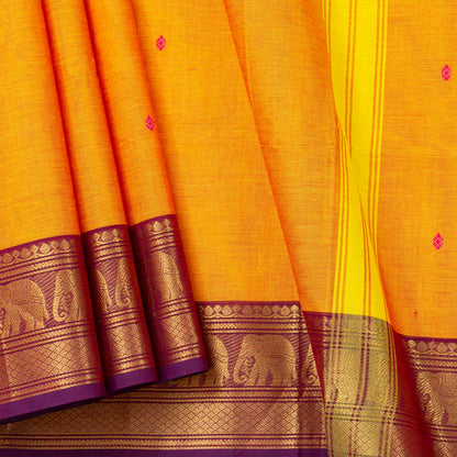 Yellow Kanchi Cotton Saree Ganga Jamuna Border For Festive Wear PV MM KC 764