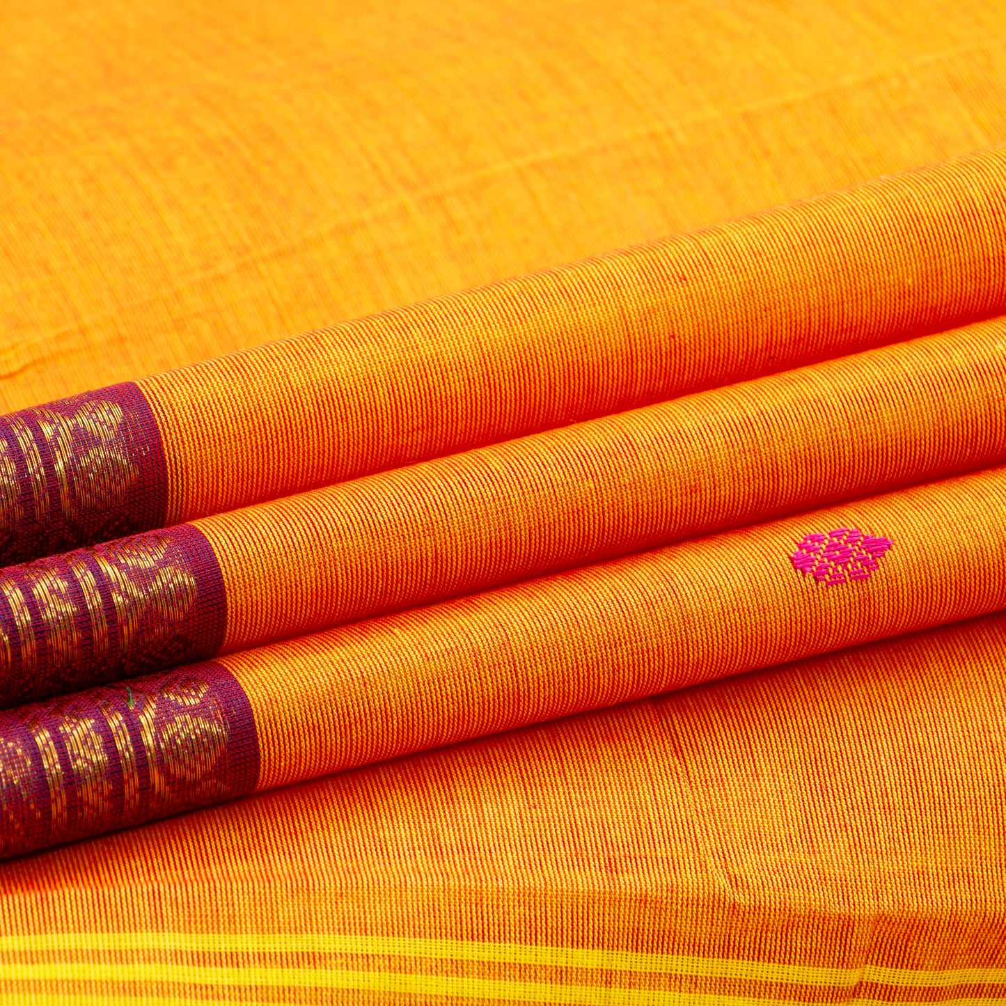 Yellow Kanchi Cotton Saree Ganga Jamuna Border For Festive Wear PV MM KC 764