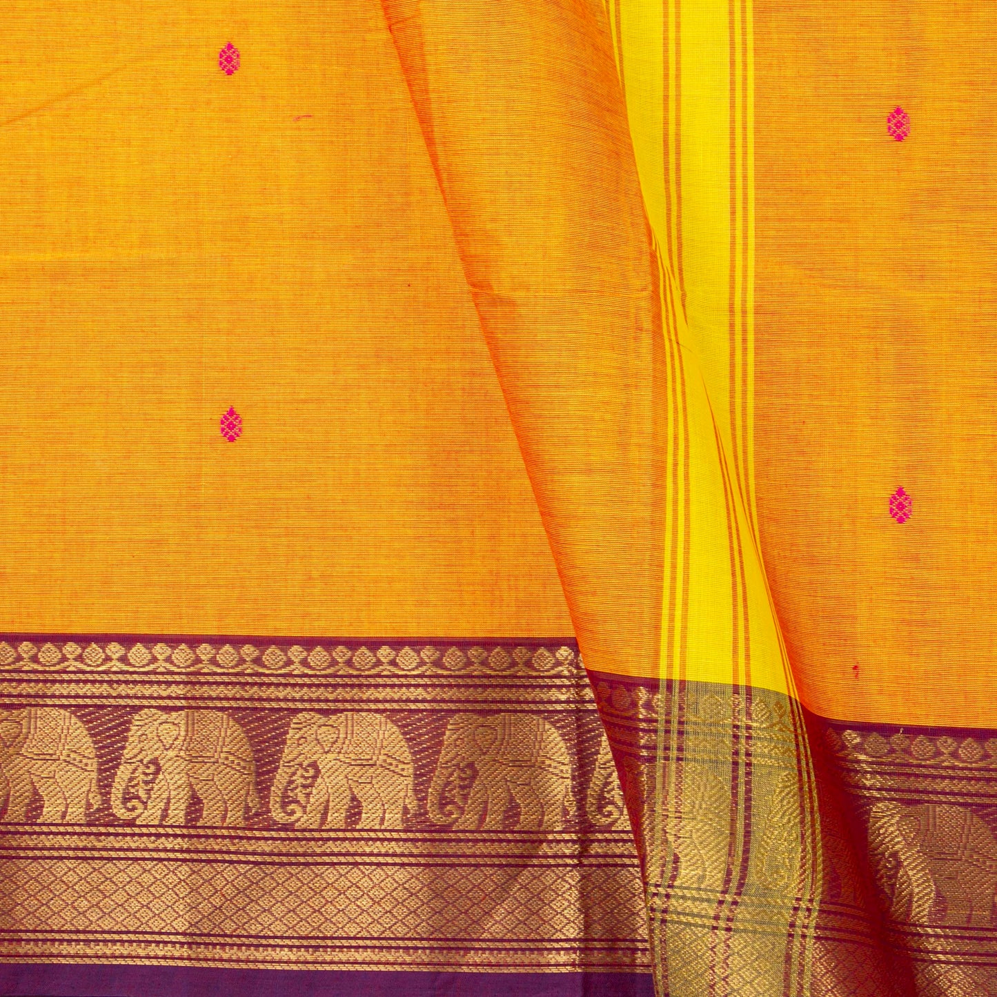 Yellow Kanchi Cotton Saree Ganga Jamuna Border For Festive Wear PV MM KC 764